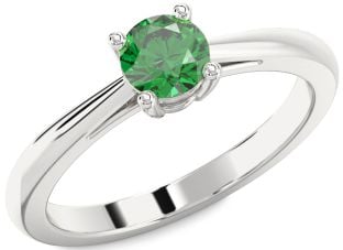 Emerald Platinum Round Solitaire Engagement Ring