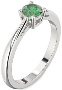 Emerald Platinum Round Solitaire Engagement Ring