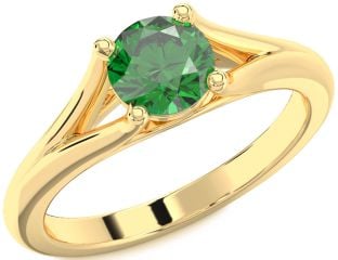 Emerald Gold Round Solitaire Engagement Ring
