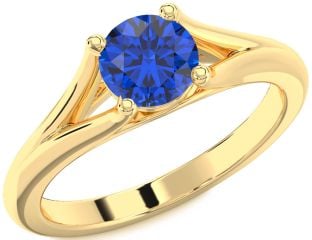 Blue Sapphire Gold Round Solitaire Engagement Ring