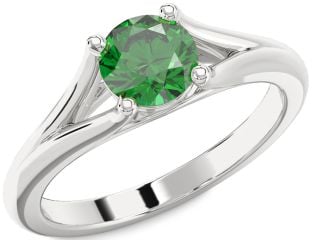 Emerald Platinum Round Solitaire Engagement Ring