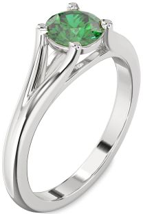 Emerald Platinum Round Solitaire Engagement Ring