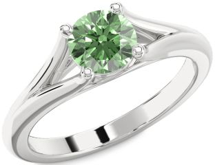 Green Diamond Silver Round Solitaire Engagement Ring