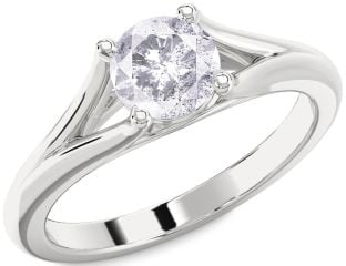 Salt & Pepper Diamond Silver Round Solitaire Engagement Ring