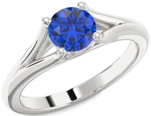 Blue Sapphire Platinum Round Solitaire Engagement Ring