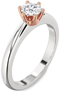 Diamond Silver & 10K Rose Gold Round Solitaire Engagement Ring