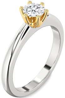 Diamond Silver & 10K gold Round Solitaire Engagement Ring