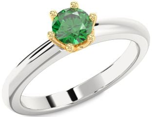 Emerald Platinum & Yellow Gold Round Solitaire Engagement Ring