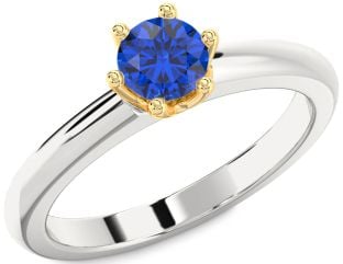 Blue Sapphire Platinum & Yellow Gold Round Solitaire Engagement Ring