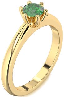 Emerald Gold Round Solitaire Engagement Ring