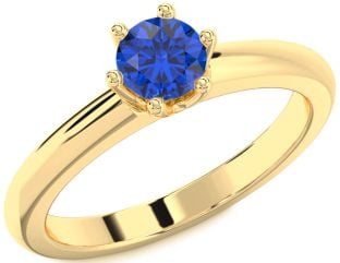 Blue Sapphire Gold Round Solitaire Engagement Ring
