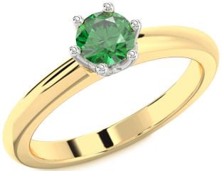 Emerald Platinum & Yellow Gold Round Solitaire Engagement Ring
