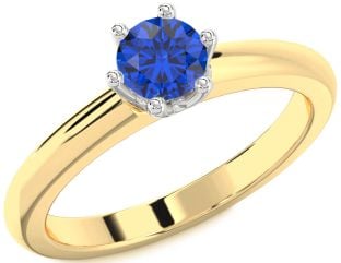 Blue Sapphire Platinum & Yellow Gold Round Solitaire Engagement Ring