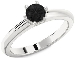 Black Diamond Silver Round Solitaire Engagement Ring