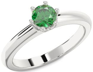 Emerald Platinum Round Solitaire Engagement Ring