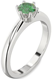 Emerald Platinum Round Solitaire Engagement Ring