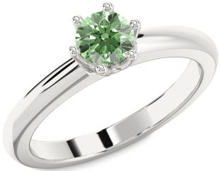 Green Diamond Silver Round Solitaire Engagement Ring