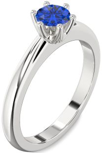 Blue Sapphire Silver Round Solitaire Engagement Ring