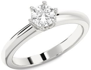 White Sapphire Silver Round Solitaire Engagement Ring