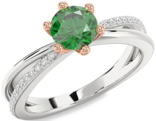 Diamond Emerald Platinum & Rose Gold Round Solitaire Engagement Ring
