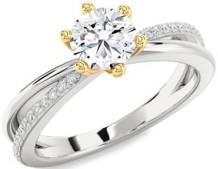 Diamond Silver & 10K gold Round Solitaire Engagement Ring
