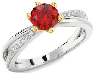 Diamond Ruby Silver & 10K gold Round Solitaire Engagement Ring