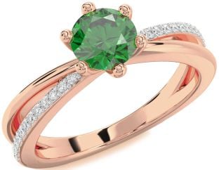 Diamond Emerald Rose Gold Round Solitaire Engagement Ring