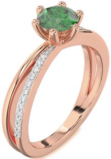Diamond Emerald Rose Gold Round Solitaire Engagement Ring