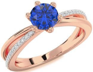 Diamond Blue Sapphire Rose Gold Round Solitaire Engagement Ring