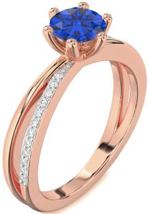 Diamond Blue Sapphire Rose Gold Round Solitaire Engagement Ring