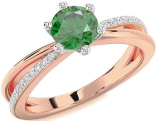 Diamond Emerald White Rose Gold Round Solitaire Engagement Ring
