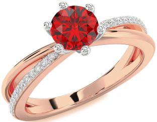 Diamond Ruby White Rose Gold Round Solitaire Engagement Ring