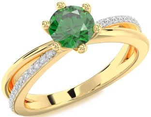 Diamond Emerald Gold Round Solitaire Engagement Ring