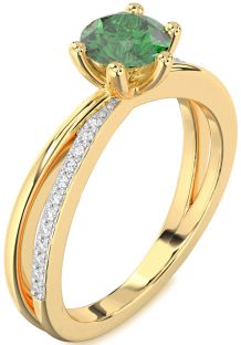 Diamond Emerald Gold Round Solitaire Engagement Ring