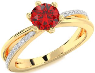 Diamond Ruby Gold Round Solitaire Engagement Ring