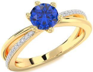 Diamond Blue Sapphire Gold Round Solitaire Engagement Ring