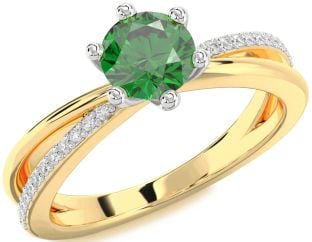 Diamond Emerald Platinum & Yellow Gold Round Solitaire Engagement Ring