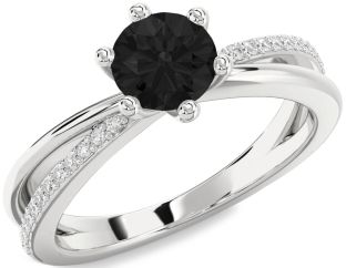 Black Diamond Silver Round Solitaire Engagement Ring