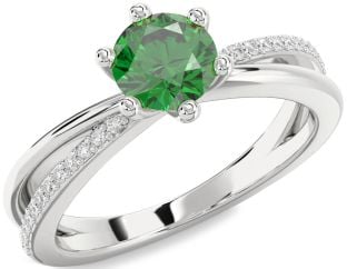 Diamond Emerald Platinum Round Solitaire Engagement Ring