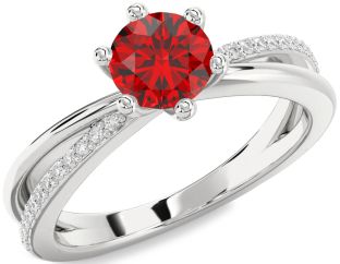 Diamond Ruby White Gold Round Solitaire Engagement Ring