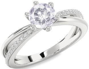 Salt & Pepper Diamond Silver Round Solitaire Engagement Ring