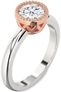 Diamond Silver & 10K Rose Gold Round Vintage Engagement Ring