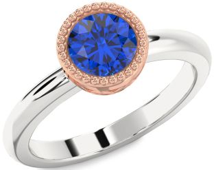 Blue Sapphire White Rose Gold Round Vintage Engagement Ring