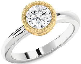 Diamond Silver & 10K gold Round Solitaire Engagement Ring