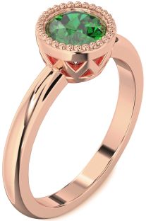 Emerald Rose Gold Round Vintage Engagement Ring