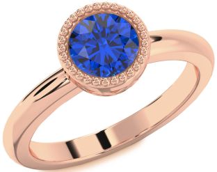 Blue Sapphire Rose Gold Round Vintage Engagement Ring