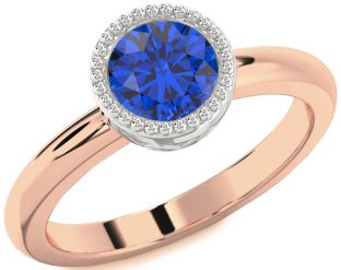 Blue Sapphire Platinum & Rose Gold Round Vintage Engagement Ring