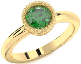 Emerald Gold Round Solitaire Engagement Ring