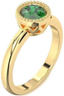 Emerald Gold Round Vintage Engagement Ring