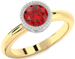 Ruby White Yellow Gold Round Solitaire Engagement Ring